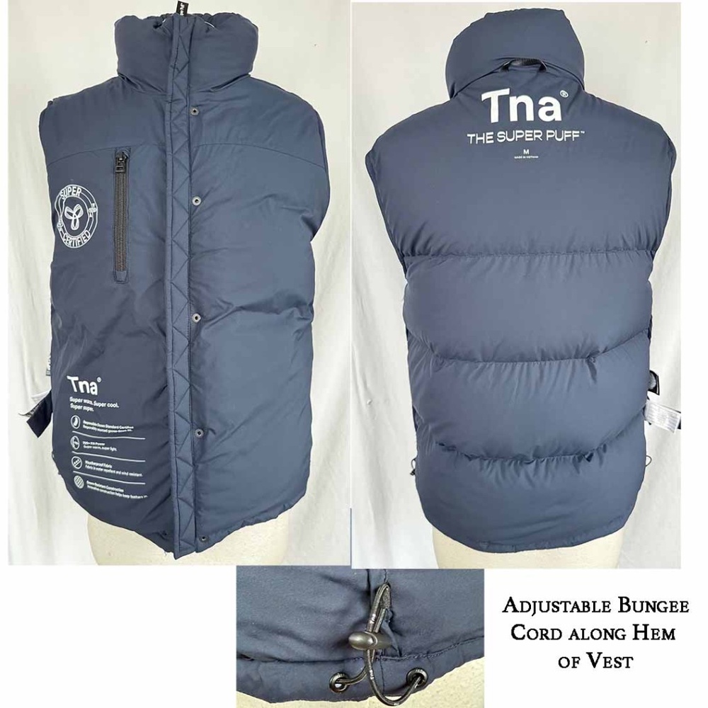 Aritzia Tna Women Medium Navy The Super Puff Vest Zip Hood EUC - Picture 12 of 13